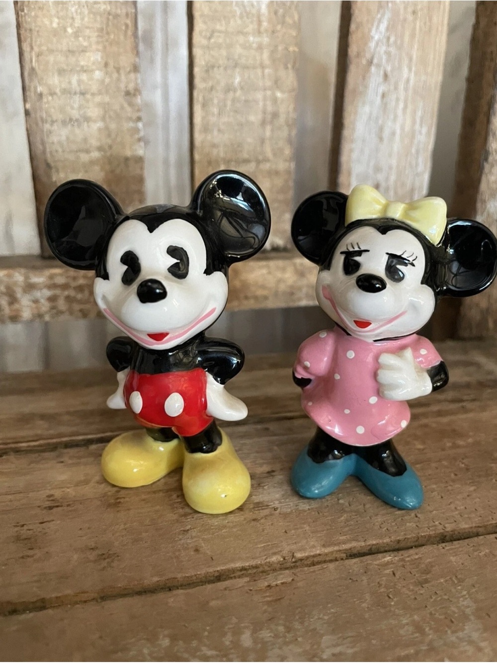 Vintage 1960s Mickey  Minnie Mouse Set Porcelain  Figurine Walt Disney Japan